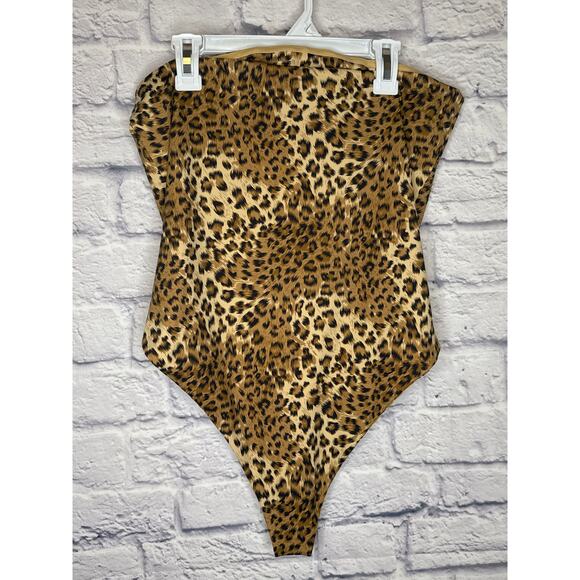 LC Lizette Collection Leopard Print Strapless Bodysuit Women's SZ XL NEW W/TAGS - Picture 3 of 5